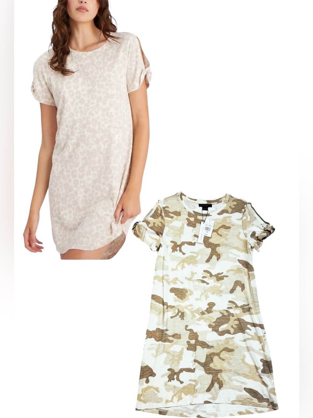 Sanctuary Camo Womens So Twisted Cotton Blend T-Shirt Dress Leo Beige Size L NWT